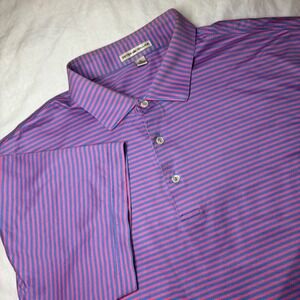 Peter Millar Mens XL Pink Blue Stripe Short Sleeve Golf Polo Shirt